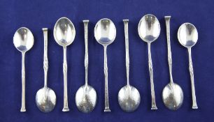 Nine 1930`s Arts & Crafts planished silver coffee spoons, 4 oz. Nine 1930`s Arts & Crafts