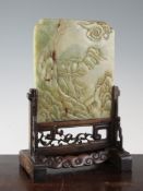 A Chinese table screen, early 20th century, A Chinese pale green soapstone and rosewood table