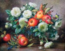 Albert Williams (1922-2010) Apples and white roses in basket, 16 x 20in. Albert Williams (1922-