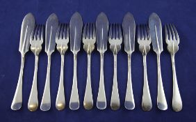 Six pairs of George V silver rat tail pattern fish eaters, 16.5 oz. Six pairs of George V silver rat