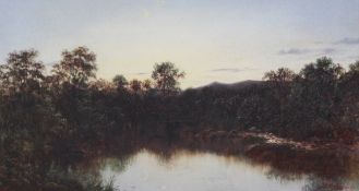 T.S. Vernon (19th C.) Tranquil waters at dusk, 8.5 x 15.5in. T.S. Vernon (19th C.)oil on canvas,