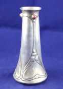 An Edwardian Arts & Crafts silver and cabochon enamel set vase by Liberty & Co Ltd, gross 5.5 oz. An