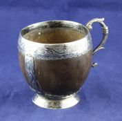 A late 19th/early 20th century Persian silver and niello mounted coconut cup, A late 19th/early 20th