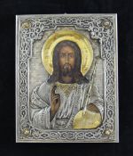 A 19th century Russian style icon of Christ Pantocrator, 8.75 x 7in. A 19th century Russian style