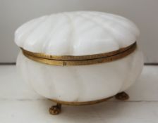 A white onyx shell shaped box, with gilt metal mounts