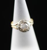 A 19th century gold and old mine cut diamond cluster ring, size J. A 19th century gold and old