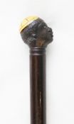 A 19th century hardwood walking cane, 32in. A 19th century hardwood walking cane, the horn handle