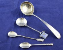 An Australian silver and enamel spoon, by Sargison`s of Hobart, Tasmania & other spoons. An