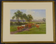 Henry Birtles (1838-1907) Cattle returning to pasture, 9.5 x 13.75in. Henry Birtles (1838-1907)