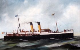 JL Portrait of the steamship `Bruges`, 13.5 x 21.5in. JLoil on canvas,Portrait of the steamship `