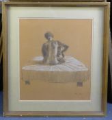 Harold Riley (b.1934) Mother and child on a mattress, 21 x 18.5in. Harold Riley (b.1934)charcoal and