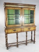 A William and Mary style walnut cabinet on stand, W.4ft 3in. A William and Mary style walnut cabinet