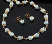 A 9ct gold and quartz bead suite of jewellery, A 9ct gold and quartz bead suite of jewellery,