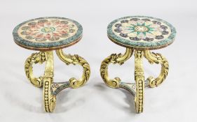 A pair of faux marble and giltwood tripod occasional tables, H.1ft 4in. A pair of faux marble and