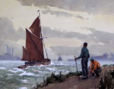 Wilfred Moody Fryer (1891-1968) Barge at Gravesend, 13 x 17.5in. Wilfred Moody Fryer (1891-1968)