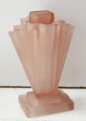 An Art Deco Bagley Grafton or `Odeon` 6 inch vase, pink frosted glass with top block