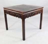 A 20th century Chinese carved rosewood square centre table, W.3ft A 20th century Chinese carved