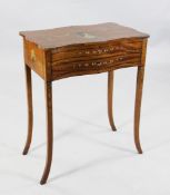 A George III design work table, W.2ft A George III design satinwood and floral painted serpentine