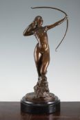 A limited edition bronze figure of a female nude shooting an arrow, 17in. A limited edition bronze