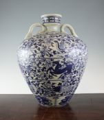 A Thai crackle glaze blue and white vase, 15.5in. A Thai crackle glaze blue and white vase, with two