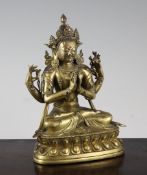 A Sino-Tibetan Avalokitesvara A Sino-Tibetan gilt bronze tantric figure of Avalokitesvara, 18th