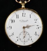 An early 20th century continental 18ct gold keyless lever pocket watch, An early 20th century