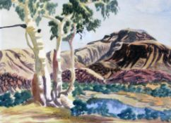 Otto Pareroultja (Australian Aboriginal, 1914-1973) Mountain landscape, 10.5 x 14.5in. Otto