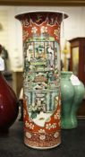 A 19th century Chinese famille verte cylinder vase, 17.25in., restored A 19th century Chinese