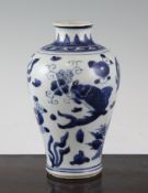 A Chinese blue and white meiping vase, Transitional period, c.1650, 7.25in. (18.4cm) A Chinese