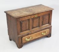 A small 18th century oak coffer, W.2ft 3in. A small 18th century oak coffer, with three fielded