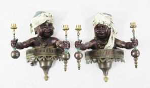 A pair of Continental cold painted wall sconces, 15in. A pair of Continental cold painted wall