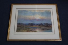 Benjamin John Ottewell (fl.1885-1913) Open landscape at sunset, 13.5 x 18in. Benjamin John