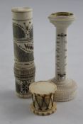 A 19th century French Dieppe ivory desk thermometer, 4.75in. A 19th century French Dieppe ivory desk