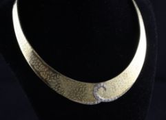 An Italian 18ct gold and diamond set flat link choker necklace, approx. 15in. An Italian 18ct gold
