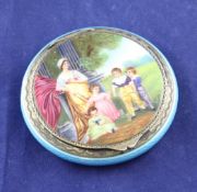 A 1920`s continental silver and blue guilloche enamel circular compact, 2.25in. A 1920`s continental