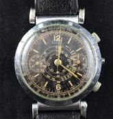 A gentleman`s early 1950`s? steel Hugex chronograph wrist watch, A gentleman`s early 1950`s? steel