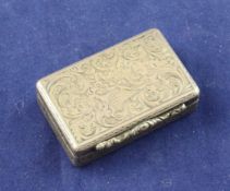 A William IV silver vinaigrette, of rectangular form, with chased foliate decoration and scroll