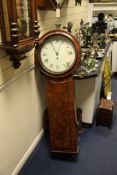 An early 19th century mahogany drop case wall timepiece, with painted Roman dial, 4ft 5in.