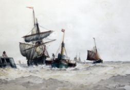 Frederick James Aldridge (1850-1933)watercolour,`Towing a disabled vessel into harbour`,signed,14