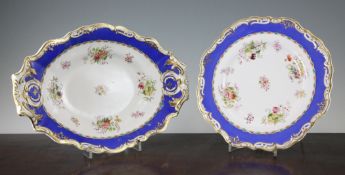 A Copeland part dessert service, c.1880, each piece decorated with floral sprays within blue