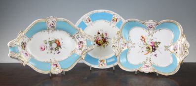An English porcelain part dessert service, c.1835, each piece painted with floral bouquets to the