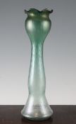 A Rindskopf aqua green glass vase, with frilled rim and circular base, 13in.