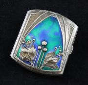 A Continental Art Nouveau silver and enamel cigarette case, stamped 800, 3in.