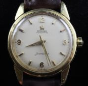 A gentleman`s late 1950`s 18ct gold Omega Seamaster automatic wrist watch, with baton and