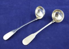 A pair of William IV Scottish silver fiddle pattern sauce ladles, Robert Gray & Sons, Glasgow, 1830,