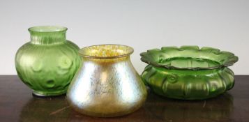 A Loetz yellow Papillon glass vase, 4.5in. together with a Loetz Creta rusticana bowl and similar