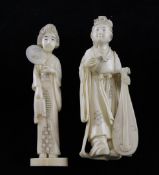 A Japanese ivory standing figure of a lady musician, early 20th century, holding a biwa lute in