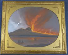 Neapolitan Schoolgouache,Vesuvius erupting at night,oval,19 x 23.5in.