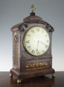 A Regency brass inset mahogany bracket clock with cicular dial signed Geo Hutchinson, Clapham, and