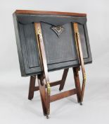 A late Victorian Slade Brothers mahogany and green morocco bound folding folio stand, with gothic